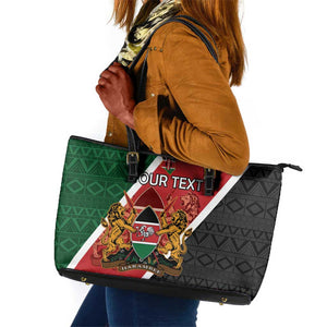 Personalised Kenya Leather Tote Bag Flag Style - African Pattern