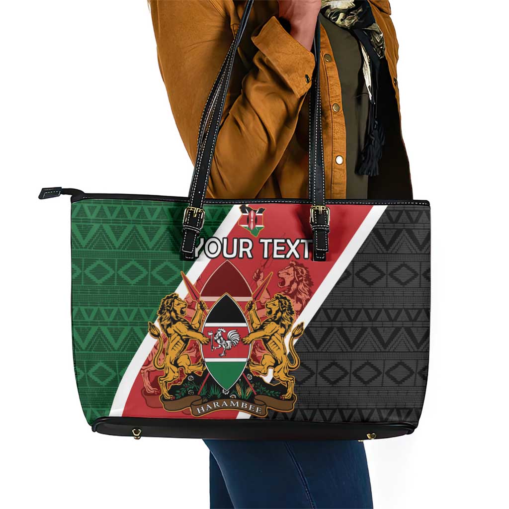 Personalised Kenya Leather Tote Bag Flag Style - African Pattern