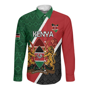 Personalised Kenya Long Sleeve Button Shirt Flag Style - African Pattern