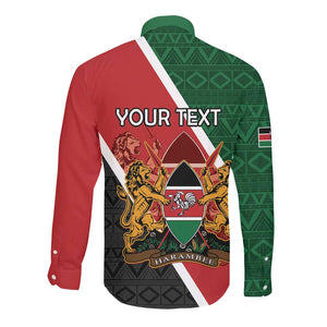 Personalised Kenya Long Sleeve Button Shirt Flag Style - African Pattern
