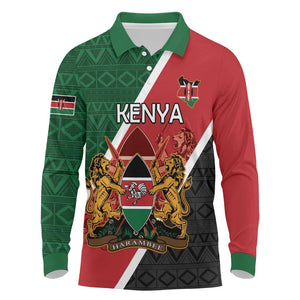 Personalised Kenya Long Sleeve Polo Shirt Flag Style - African Pattern