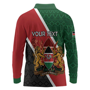 Personalised Kenya Long Sleeve Polo Shirt Flag Style - African Pattern