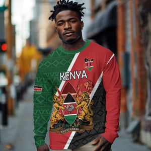 Personalised Kenya Long Sleeve Shirt Flag Style - African Pattern