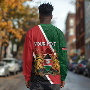 Personalised Kenya Long Sleeve Shirt Flag Style - African Pattern