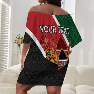 Personalised Kenya Off Shoulder Short Dress Flag Style - African Pattern