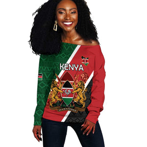 Personalised Kenya Off Shoulder Sweater Flag Style - African Pattern