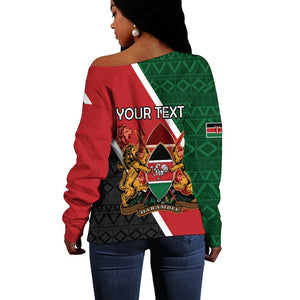 Personalised Kenya Off Shoulder Sweater Flag Style - African Pattern