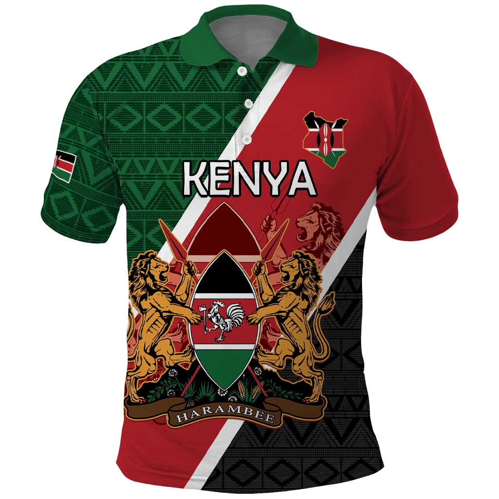 Personalised Kenya Polo Shirt Flag Style - African Pattern