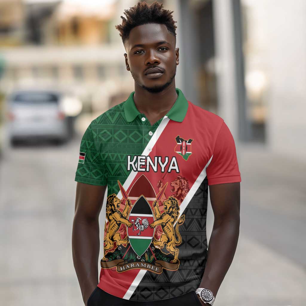Personalised Kenya Polo Shirt Flag Style - African Pattern
