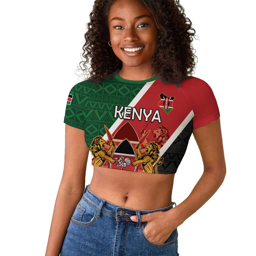 Personalised Kenya Raglan Cropped T shirt Flag Style - African Pattern