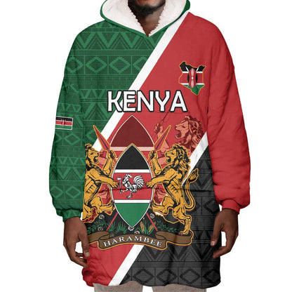 Personalised Kenya Wearable Blanket Hoodie Flag Style - African Pattern