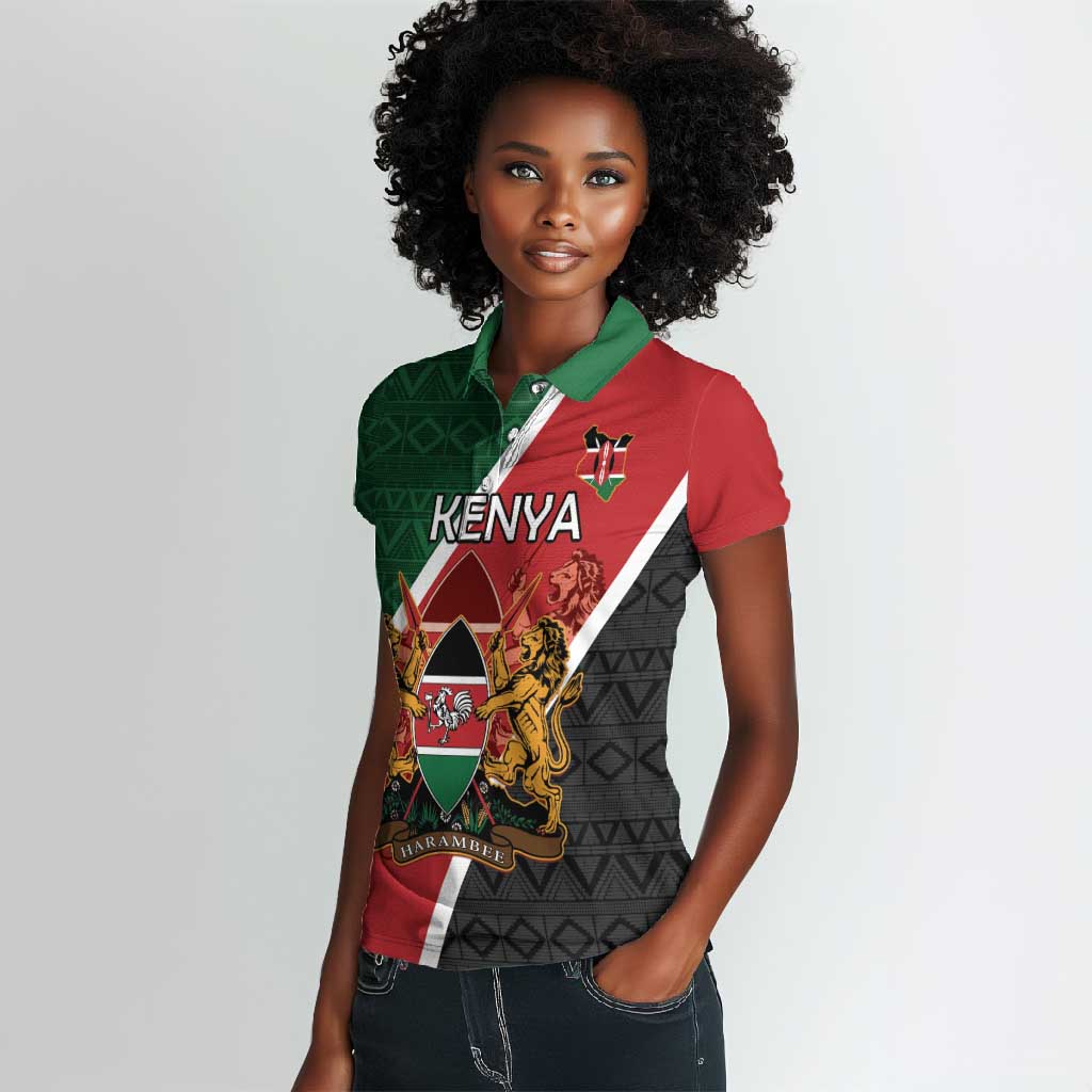 Personalised Kenya Women Polo Shirt Flag Style - African Pattern