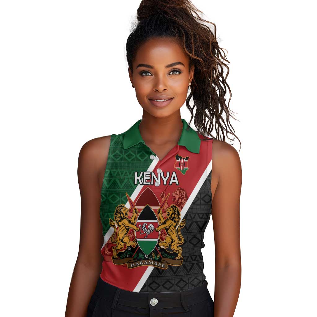 Personalised Kenya Women Sleeveless Polo Shirt Flag Style - African Pattern
