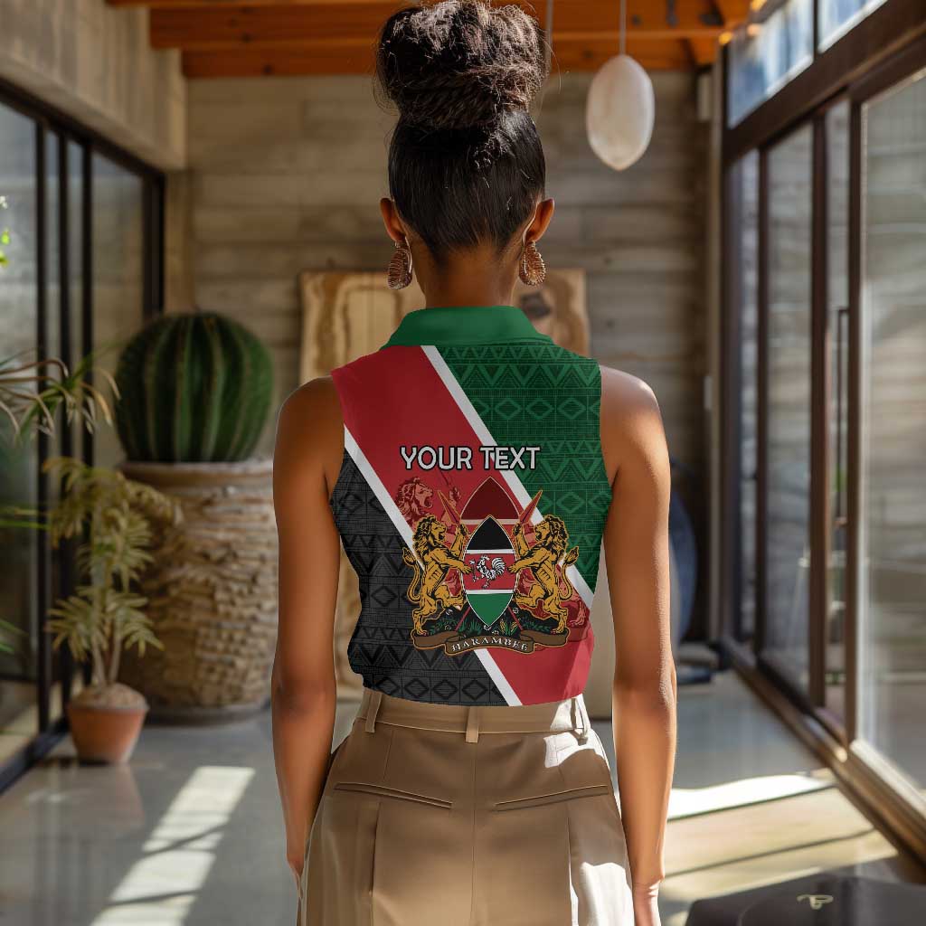 Personalised Kenya Women Sleeveless Polo Shirt Flag Style - African Pattern