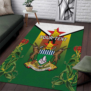 Personalised Zimbabwe Independence Day Area Rug Coat Of Arms Fire Lilies