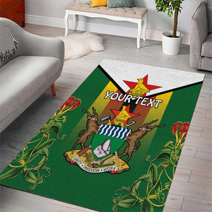 Personalised Zimbabwe Independence Day Area Rug Coat Of Arms Fire Lilies