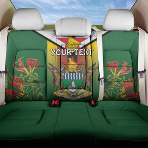 Personalised Zimbabwe Independence Day Back Car Seat Cover Coat Of Arms Fire Lilies