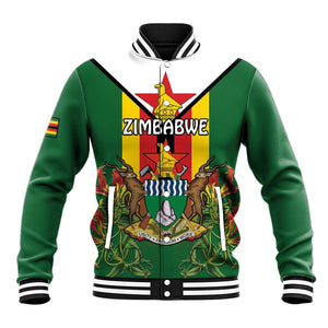 Personalised Zimbabwe Independence Day Baseball Jacket Coat Of Arms Fire Lilies