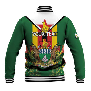 Personalised Zimbabwe Independence Day Baseball Jacket Coat Of Arms Fire Lilies