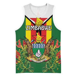 Personalised Zimbabwe Independence Day Basketball Jersey Coat Of Arms Fire Lilies - African Pride