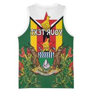 Personalised Zimbabwe Independence Day Basketball Jersey Coat Of Arms Fire Lilies - African Pride