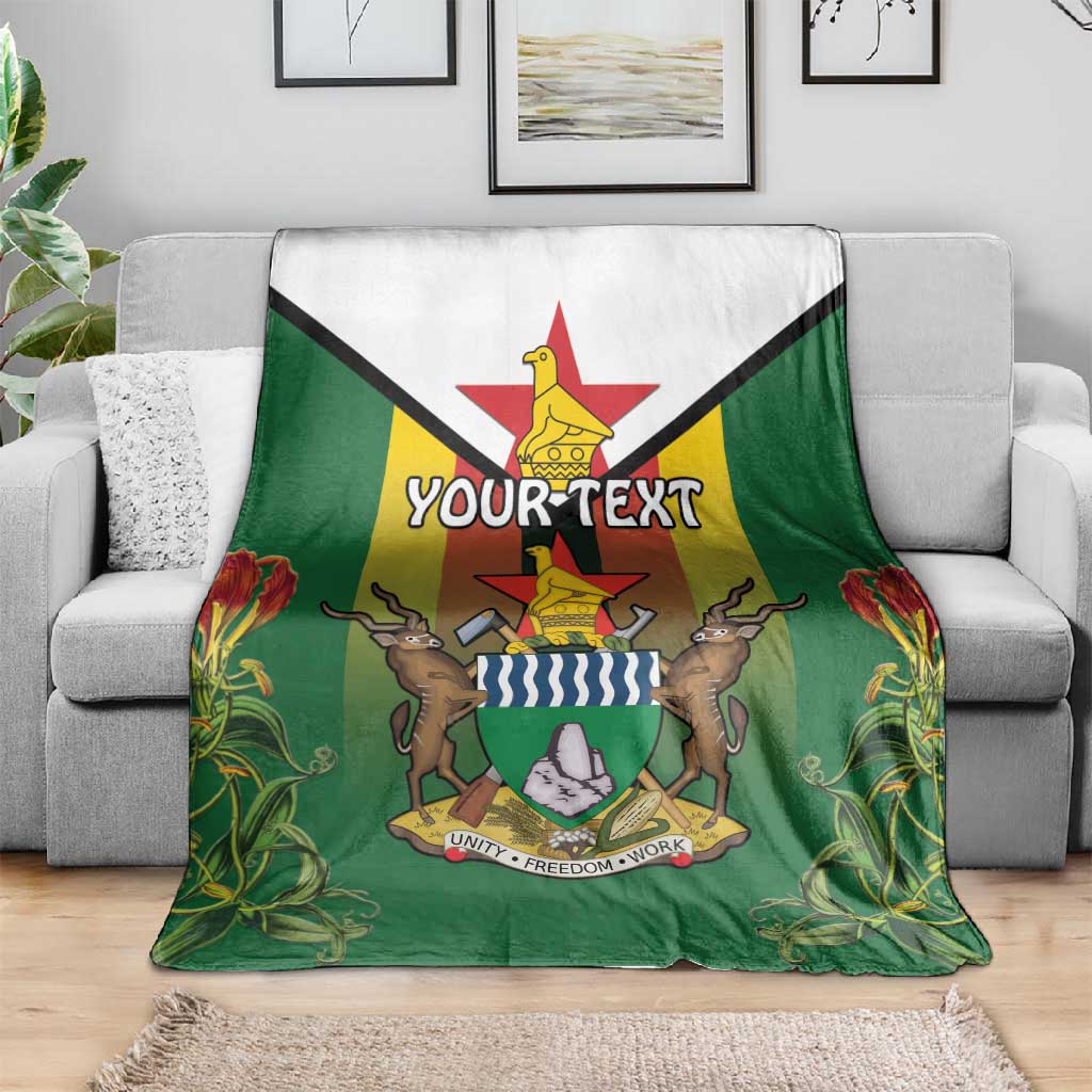 Personalised Zimbabwe Independence Day Blanket Coat Of Arms Fire Lilies
