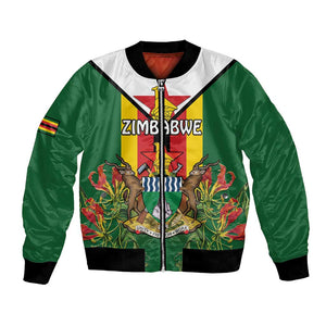 Personalised Zimbabwe Independence Day Bomber Jacket Coat Of Arms Fire Lilies