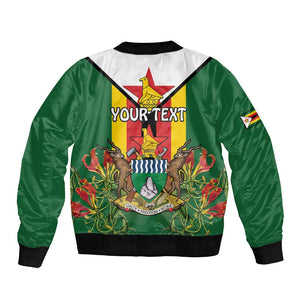 Personalised Zimbabwe Independence Day Bomber Jacket Coat Of Arms Fire Lilies