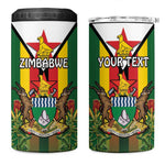 Personalised Zimbabwe Independence Day 4 in 1 Can Cooler Tumbler Coat Of Arms Fire Lilies