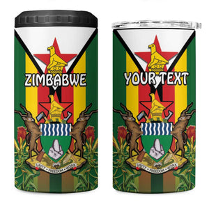 Personalised Zimbabwe Independence Day 4 in 1 Can Cooler Tumbler Coat Of Arms Fire Lilies