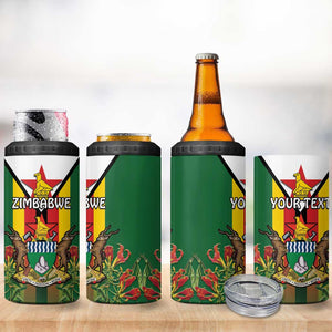Personalised Zimbabwe Independence Day 4 in 1 Can Cooler Tumbler Coat Of Arms Fire Lilies