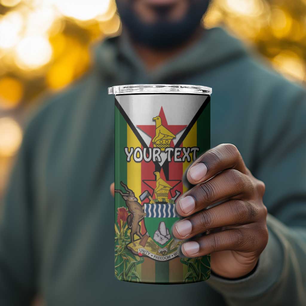 Personalised Zimbabwe Independence Day 4 in 1 Can Cooler Tumbler Coat Of Arms Fire Lilies