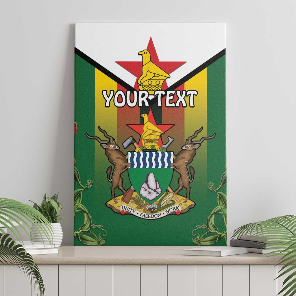 Personalised Zimbabwe Independence Day Canvas Wall Art Coat Of Arms Fire Lilies