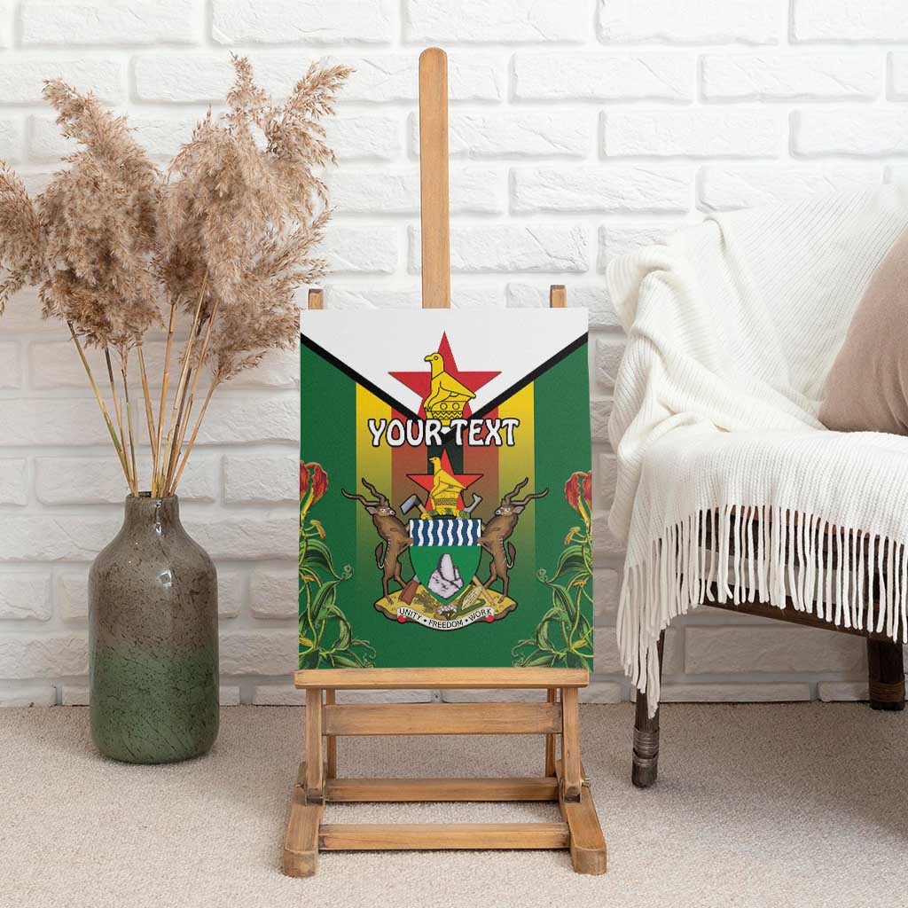 Personalised Zimbabwe Independence Day Canvas Wall Art Coat Of Arms Fire Lilies