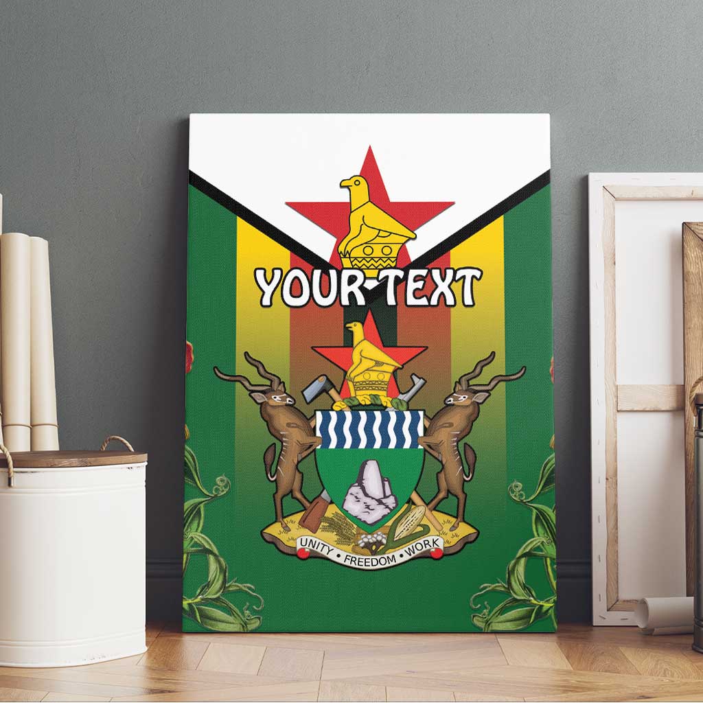 Personalised Zimbabwe Independence Day Canvas Wall Art Coat Of Arms Fire Lilies