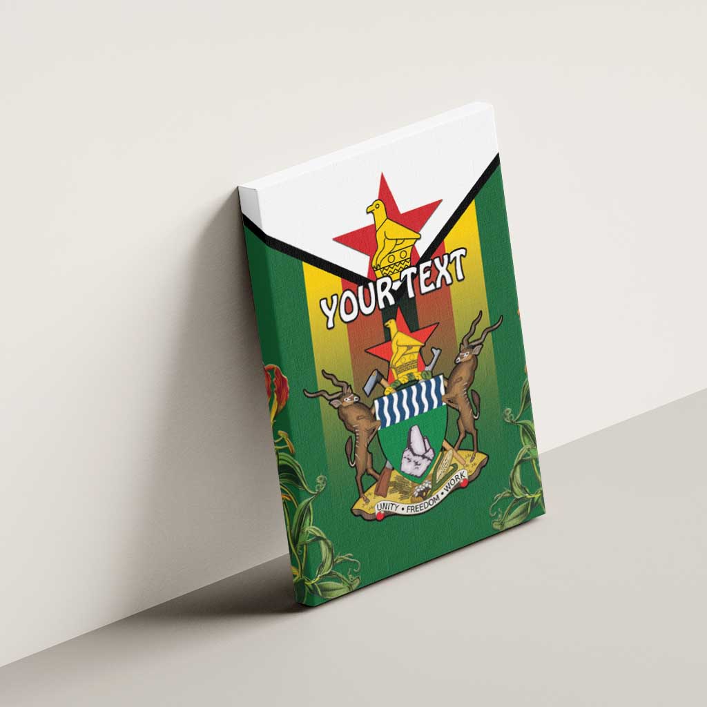 Personalised Zimbabwe Independence Day Canvas Wall Art Coat Of Arms Fire Lilies
