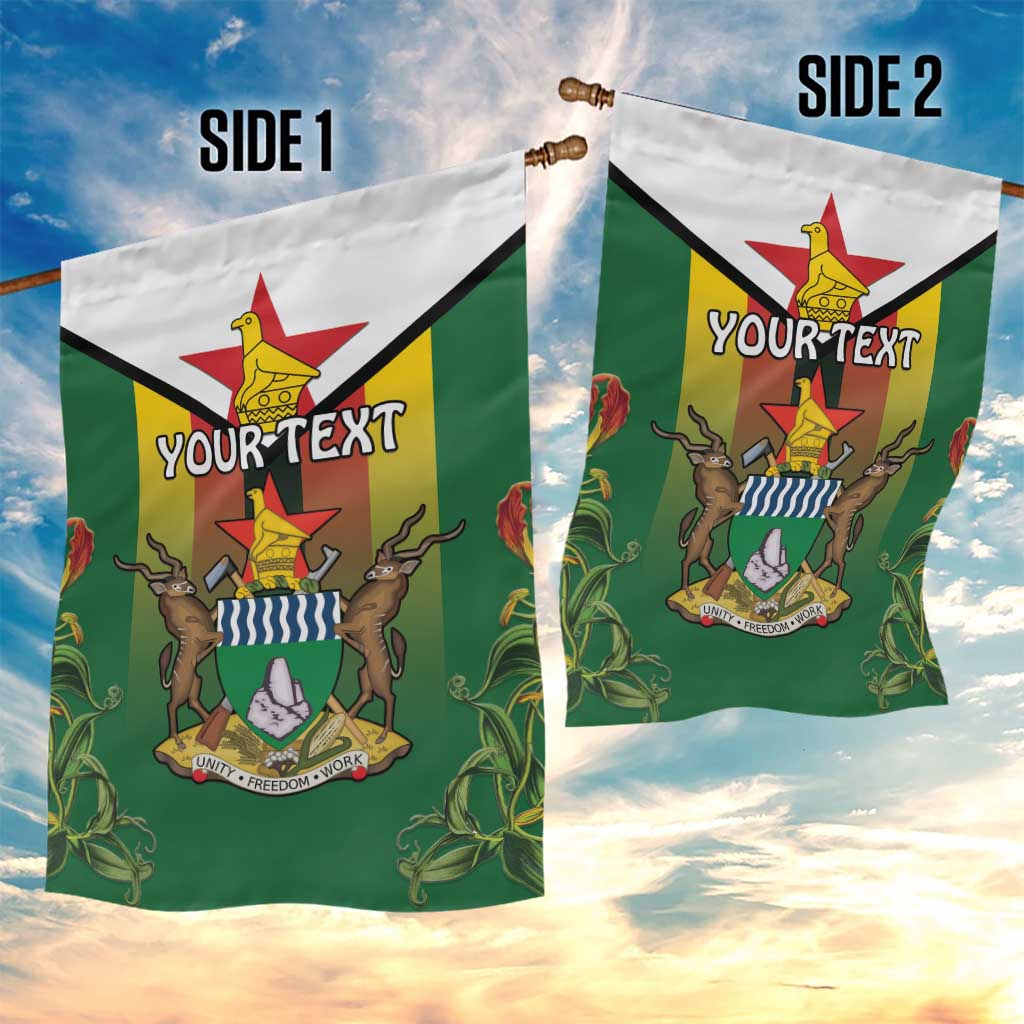 Personalised Zimbabwe Independence Day Garden Flag Coat Of Arms Fire Lilies
