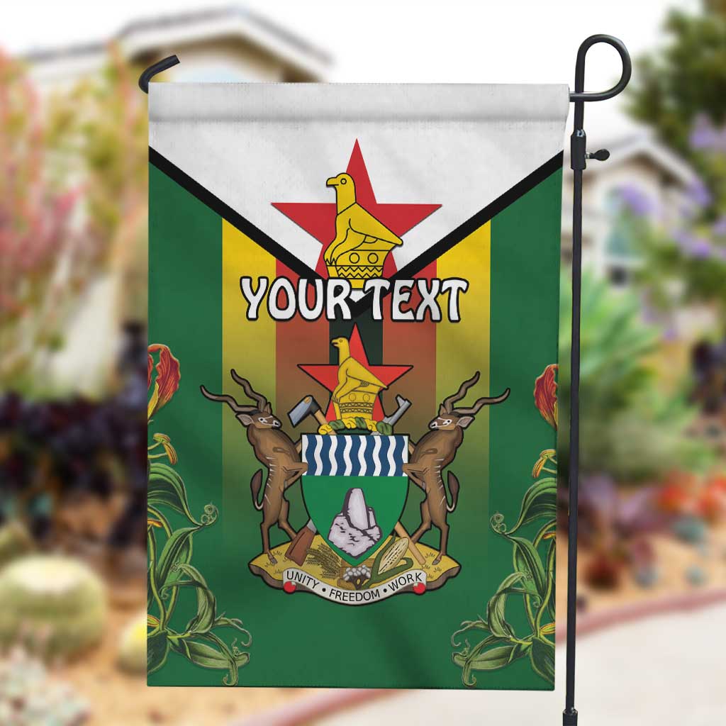 Personalised Zimbabwe Independence Day Garden Flag Coat Of Arms Fire Lilies