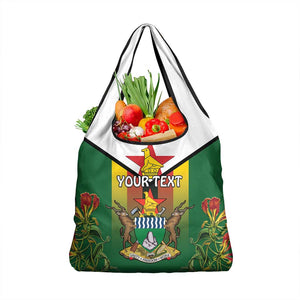 Personalised Zimbabwe Independence Day Grocery Bag Coat Of Arms Fire Lilies