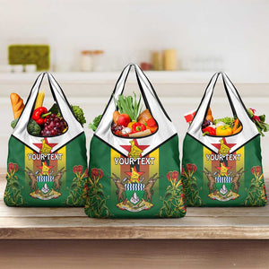Personalised Zimbabwe Independence Day Grocery Bag Coat Of Arms Fire Lilies
