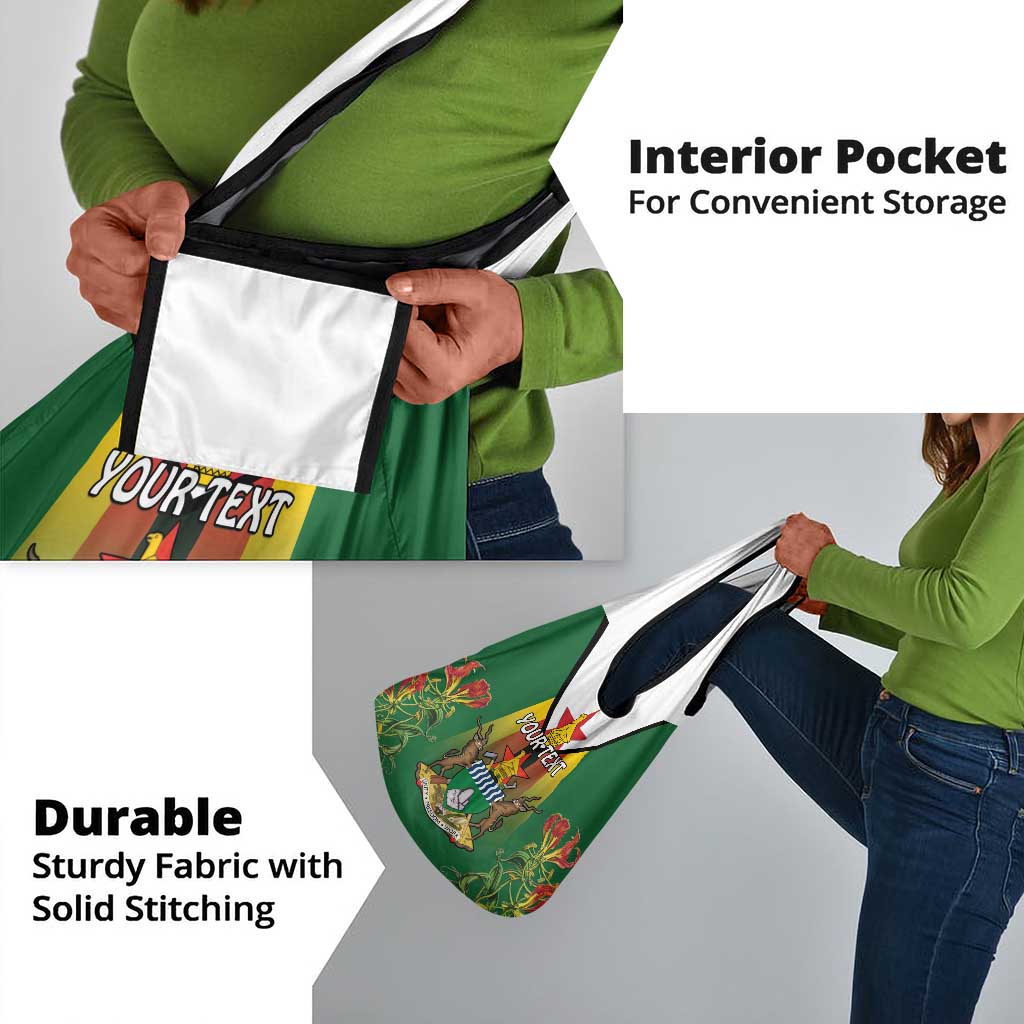 Personalised Zimbabwe Independence Day Grocery Bag Coat Of Arms Fire Lilies