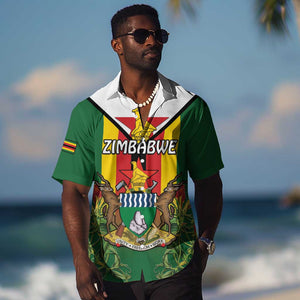 Personalised Zimbabwe Independence Day Hawaiian Shirt Coat Of Arms Fire Lilies