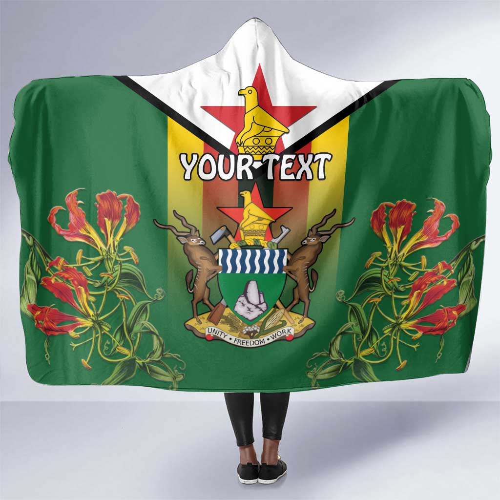 Personalised Zimbabwe Independence Day Hooded Blanket Coat Of Arms Fire Lilies