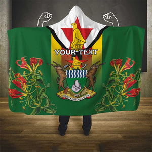Personalised Zimbabwe Independence Day Hooded Blanket Coat Of Arms Fire Lilies