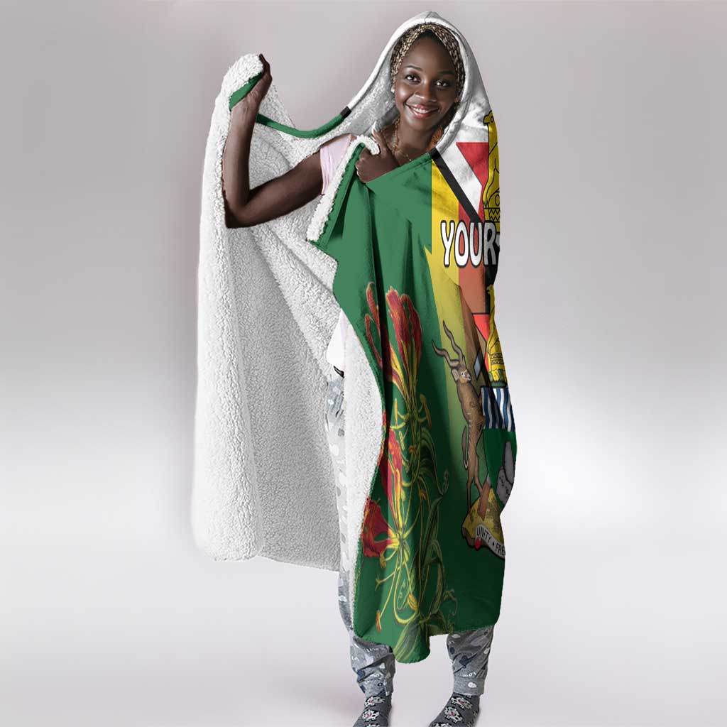 Personalised Zimbabwe Independence Day Hooded Blanket Coat Of Arms Fire Lilies