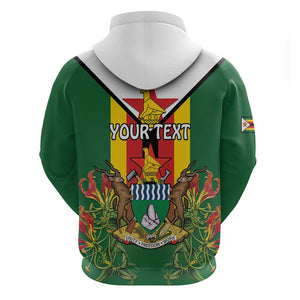 Personalised Zimbabwe Independence Day Hoodie Coat Of Arms Fire Lilies