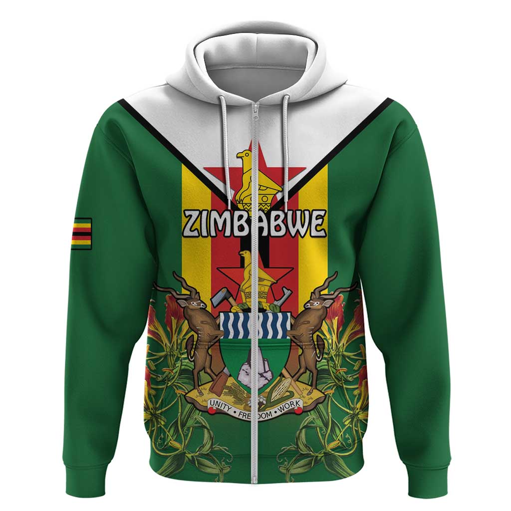Personalised Zimbabwe Independence Day Hoodie Coat Of Arms Fire Lilies