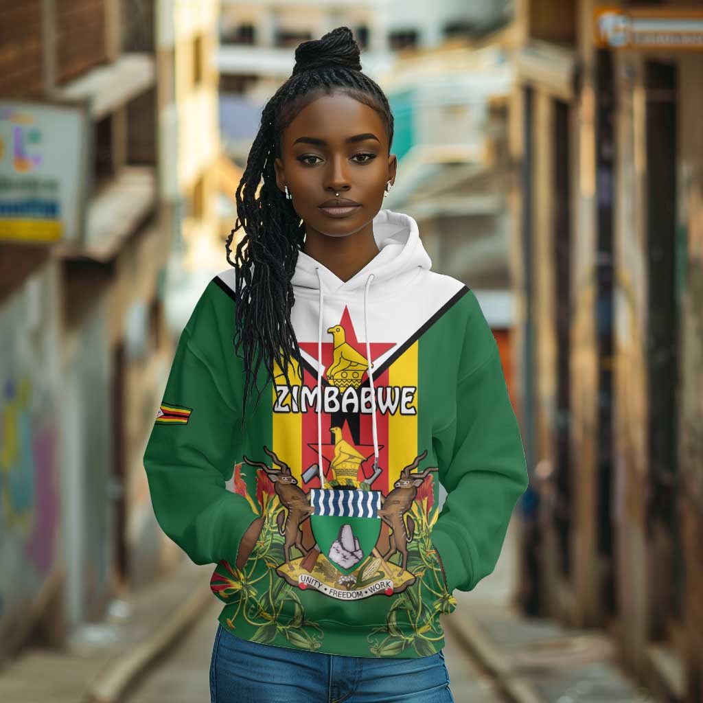 Personalised Zimbabwe Independence Day Hoodie Coat Of Arms Fire Lilies