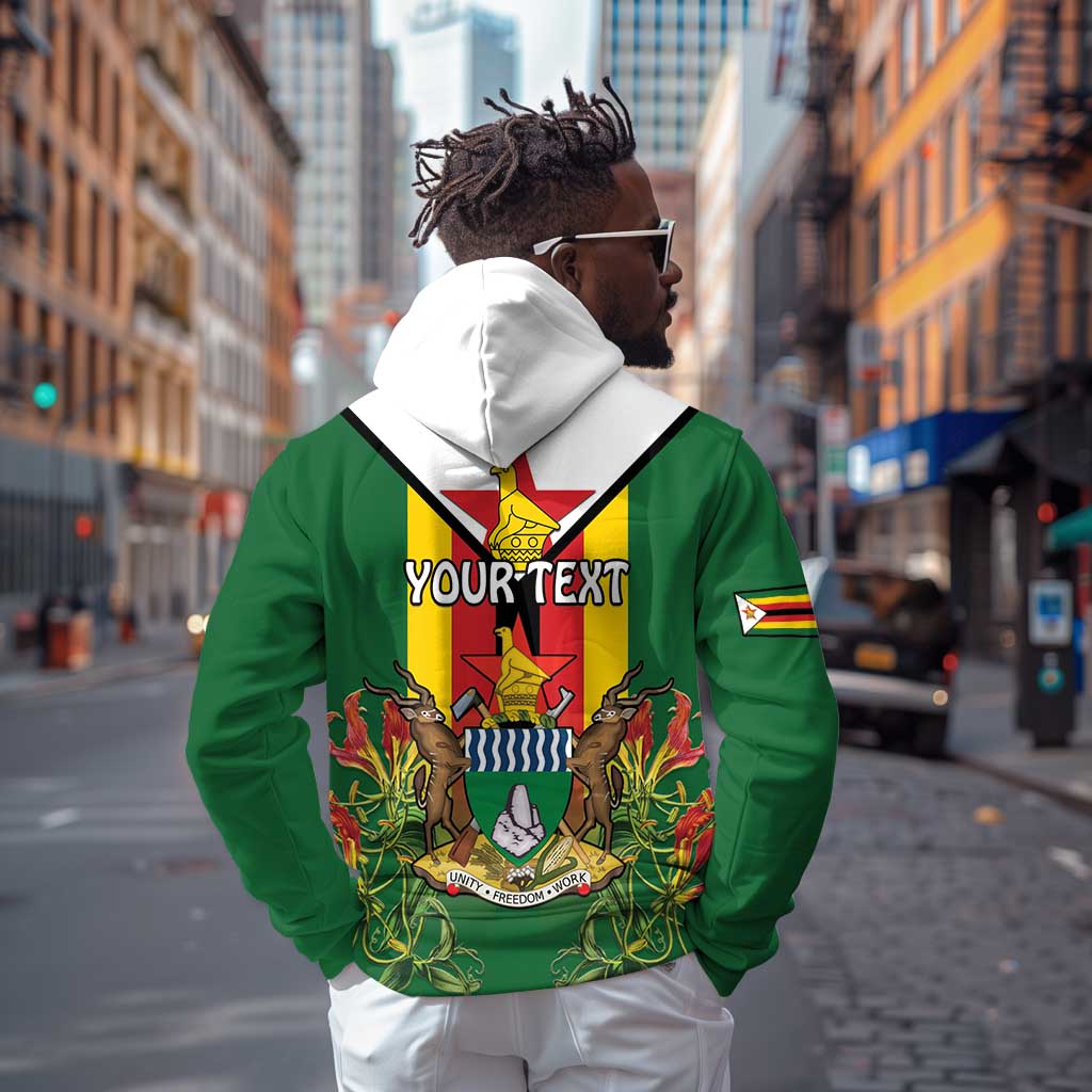 Personalised Zimbabwe Independence Day Hoodie Coat Of Arms Fire Lilies