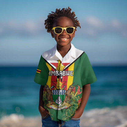 Personalised Zimbabwe Independence Day Kid Hawaiian Shirt Coat Of Arms Fire Lilies